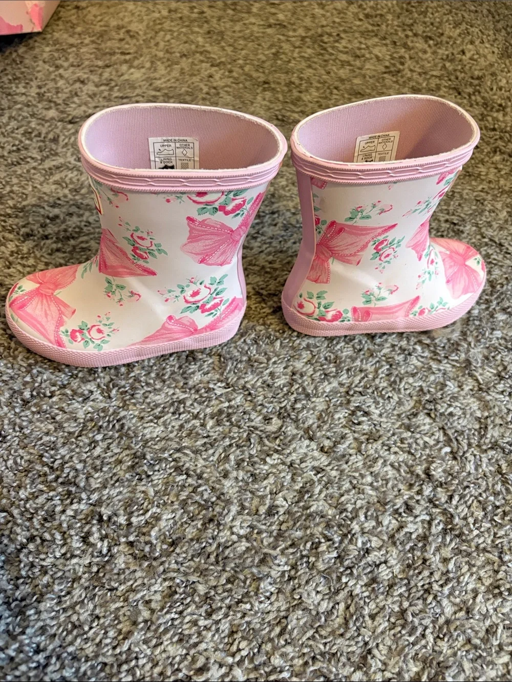 Hunter x LoveShackFancy Pink Floral Bow Rain Boots size 5T